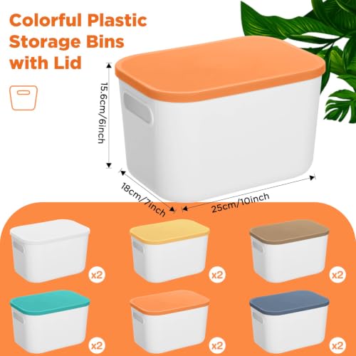 Thyle 12 Pack White Plastic Storage Bins with Lids, Back to School Stackable Storage Container with Handle Label for Organizing Toy Craft for Classroom Shelf Bedroom Office 10 x 7 x 6 Inch - color: White