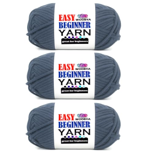 3 Pack Denim Blue Beginners Crochet Yarn for Crocheting and Knitting with Easy to See Stitches Cotton Nylon Blend Easy Yarn for Beginner Crochet Kit(3 * 50g)- Denim Blue - color: Denim Blue, size: 3 Pack
