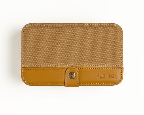 Knit Picks x DellaQ Interchangeable Knitting Needles Set with Buddy Case | 9 sizes of green 4.75 inch long knitting needles, US 4-11, includes Mustard Canvas and Faux Leather case - color: Mustard and Regular Caspian Needles