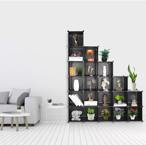 Cube Storage Organizer, DIY Plastic Closet Cabinet Modular Bookcase, Storage Shelves for Bedroom Living Room, Office（20-Cube，Plastic） - color: Black, size: 20 Cubes