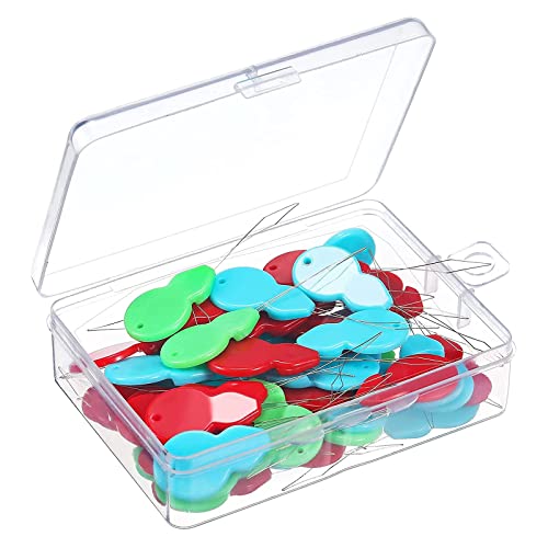 TecUnite 50 Pcs Gourd Shaped Needle Threader for Hand Sewing with Clear Box | Plastic Wire Loop DIY Needle Threader, Hand Machine Sewing Tool, Embroidery Craft Needle Threader, 3 Colors, Travel Use
