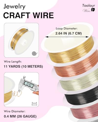 Toolour 6 Pack Jewelry Beading Wire with Box for Jewelry Making Supplies and Craft (26 Gauge, 0.4mm, 32.8 Feet)
