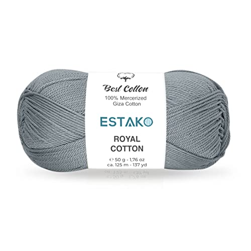 Estako Royal Cotton, 100% Mercerized Giza Cotton Yarn, Fingering 1, Grey | soft, silky sheen, super fine, sock weight, 50 g, 137 yds, baby clothes, summer tops, amigurumi - color: 5054 -Grey, size: 1 Skein