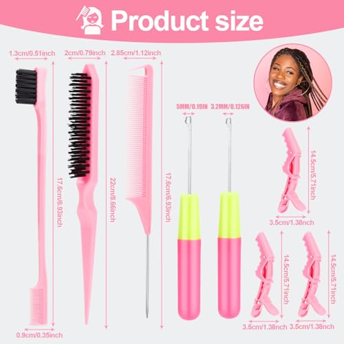SWEET VIEW Crochet Needles for Hair | With Edge Brush, Bristle Brush, Rat Tail Comb, Gator Clips, Latch Hook for Hair