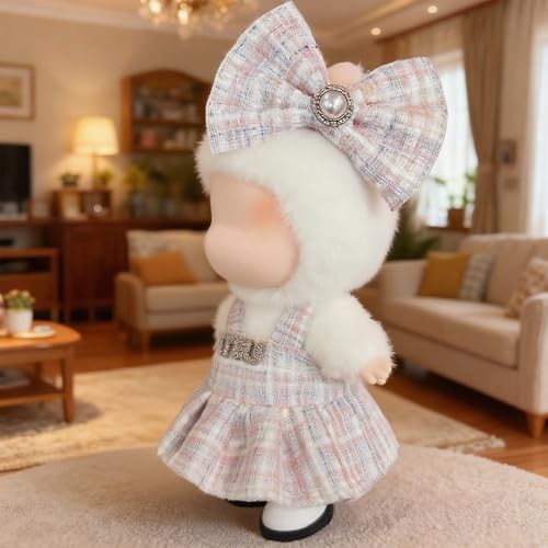 Doll Clothes for Labubu 15cm/17cm Dolls,Outfit for Labubu,Dress and Hairpin Set for Labubu Dolls Cute Stylish Dress Up Set(NO Doll) - color: Pink 2