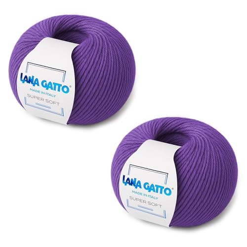 100% Merino Wool Yarn – Extrafine Super Soft Yarn for Knitting, Made in Italy by Lana Gatto, Super Soft Line, Purple 14647, 2-Pack (1.8 oz. / 137 yds Each) - color: Purple - 14647, size: 2