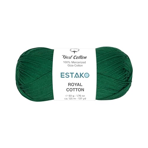 Estako Royal Cotton, 100% Mercerized Giza Cotton Yarn, Dark Green | soft, silky sheen, super fine, fingering 1, sock weight, 50 g, 137 yds, baby clothes, summer tops - color: 5061 - Dark Green, size: 1 Skein