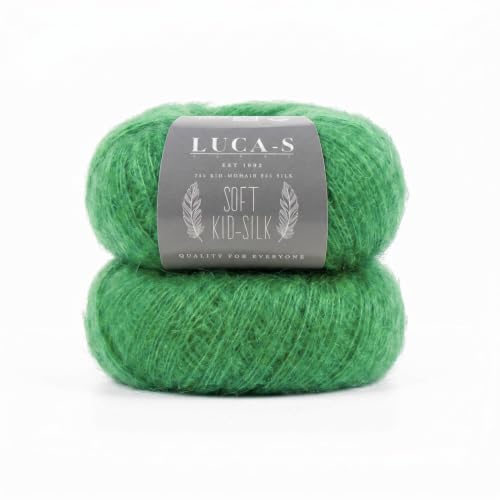 Soft Kid-Silk – 2 Skeins of Fluffy Lightweight Kid Mohair & Silk Yarn for Knitting & Crochet, 1.75 oz (50g), 460 yds (420m) Total - color: Green (28), size: 2 Units