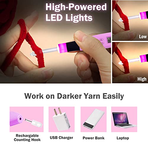 Lirmiery 17 Sizes Counting Crochet Hook Set Digital 2.50~14.0mm,2 Levels Brightness Dimmable Light Up Crochet Hooks for Stitch & Row Counter,Beginner Knitting Kit with 17Interchangeable Crochet Hooks - size: 17size Counting Crochet