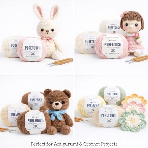 PureTouch Cotton Blend Yarn, Soft & Durable Crochet Yarn for Knitting & Amigurumi, 174 Yards, 50g, 55% Cotton 45% Acrylic (Light Sky Blue, 4 SKEINS) - color: Light Sky Blue, size: 4 SKEINS