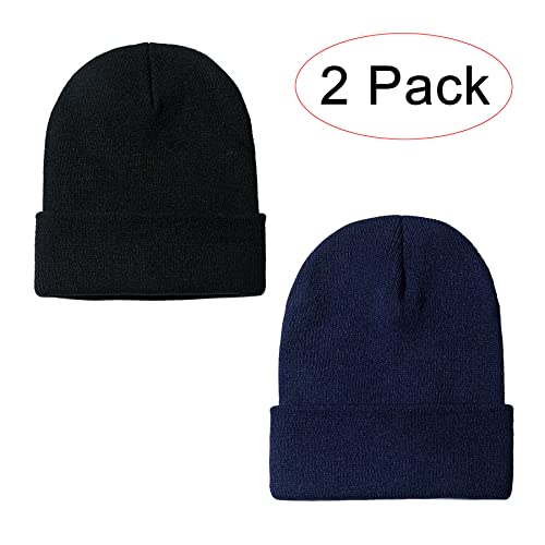 NPJY Unisex Beanie for Men and Women Knit Hat Winter Beanies | Warm-Keep & All-Size, Comfortable & Durable, Soft for Winter Weather - color: Black+blue