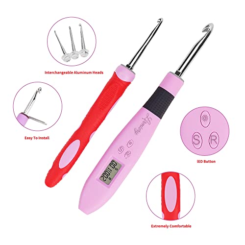 Counting Crochet Hook Set Digital Ergonomic Crochet Hook-LED and 2 Levels Brightness Dimmable Light Up Crochet Hooks& Digital Stitch Counter,Beginner Knitting Kit with 12 Interchangeable Crochet Hooks - size: 12size Counting Crochet