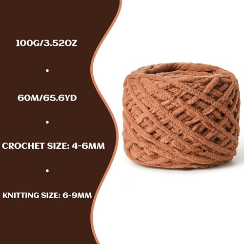 3 Pack Fluffy Chenille Chunky Yarn for Crocheting 100g(65.6yd) - Baby Yarn for Crocheting Soft - Velvet Yarns for Crochet Blanket - Amigurumi Crochet Yarns (Light Tan) - color: 3 Light Tan