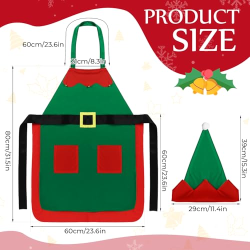 Handepo 12 Sets Christmas Apron and Hat Christmas Elf Costume Kit for Adults Women Cosplay Kitchen Xmas Holiday - color: Green Red, style: Classic
