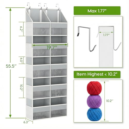 5 Tiers Over The Door Hanging Yarn Storage Organizer, Hanging Door Organizer for Knitting and Crochet Supplies, Back of Door Yarn Storage Holder with Clear Window (Grey) - color: Grey