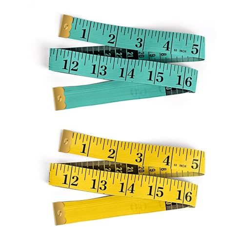 2Pcs 60-Inch Length and 2CM Width Soft Tape Measure, Fabric Sewing Measurement, Tailors Double Flexible Rulers, Body Measuring Tape, Body Shaping, Managing Weight Measurement (Yellow and Green) - color: A8-Yellow/Green