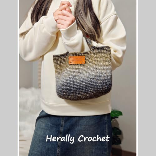 Herally Crochet Kit DIY Bag for Beginners - Crochet Picotin Bag (Brown) | Include Yarn, Hook and Accessory - with Step by Step Video Tutorials - color: browncream