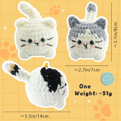 Linhao Jew Crochet Kit for Beginners – Cat Crochet Kit Keychain with Pre-Started Easy Yarn, Step-by-Step Video Tutorials for Adults DIY Crafts (Kitten) - color: kitten