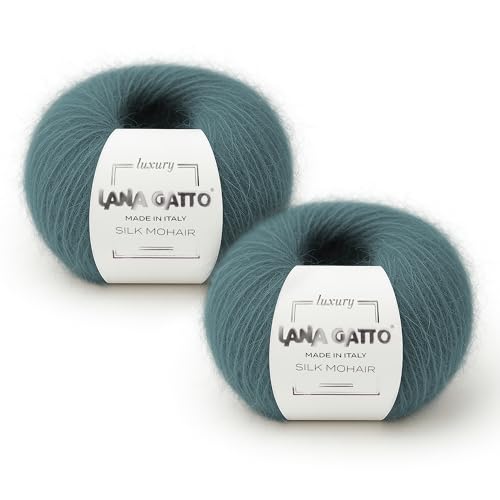 Silk Mohair Yarn for Knitting – Lace Weight Mohair Yarn with Silk, Made in Italy – Green-30486, 2 Skeins - color: Green - 30486, size: 2