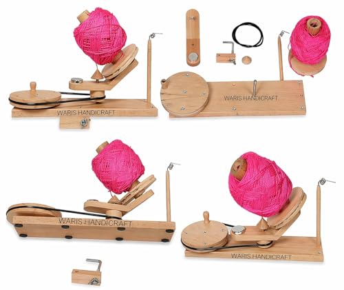 Waris Handicraft Wooden Yarn Ball Winder – Hand Operated Swift Yarn Winder for Knitting & Crochet, Heavy Duty Tabletop Yarn Spinner, Easy to Use, Durable Wooden Yarn Winding Tool