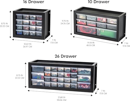 IRIS USA Plastic Storage Drawer Organizer, 10 Drawer Cabinet, 2 Pack, Black | Made in USA organizer stores hardware, beads, screws, classroom supplies, crafts, building bricks, and hobby items. - color: Black, size: 10 Drawer - 2 Pack