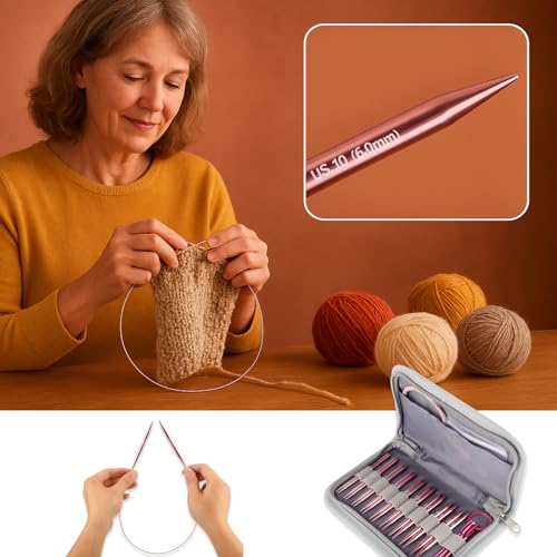 Svartur 3in Interchangeable Circular Knitting Needles Set, Short Interchangeable Knitting Needles with 4 Assorted Cables, Accessories and Case, 9 Pairs, Pink - color: Pink-3in-9 Pairs