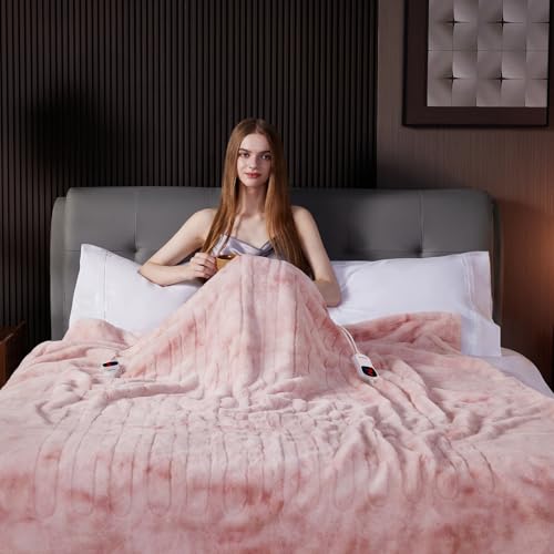 Guohaoi Heated Blanket, Soft Faux Rabbit Fur Electric Throw, 84"×90" | Electric Blanket with 10 Heating Levels 5 Setting Timer Auto Off, Cozy Warm Heating Blankets, Machine Washable, Pink - color: Pink, size: 84''*90''