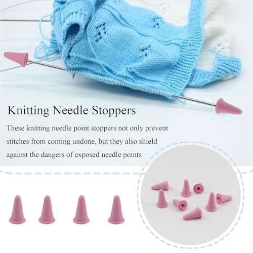 8pcs Knitting Needle Stoppers, Pink Small Silicone Knitting Needle Point Protector Needle Tip Cap Stitch Stopper Protector Cover Knitting Accessories Supplies for Knitting Needle, SATONBEYI - color: Pink, size: Silicone-Small-8P