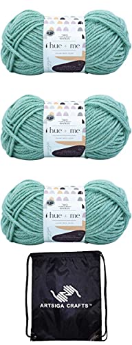 Lion Brand Yarn Hue & Me 617-172 Sea Glass | 3 Skeins, Same Dye Lot, Project Bag, CYC #5 Bulky-Chunky, 80% Acrylic-20% Wool, Ideal for Crochet, Knitting Chunky Blankets - color: 617-172-Sea Glass