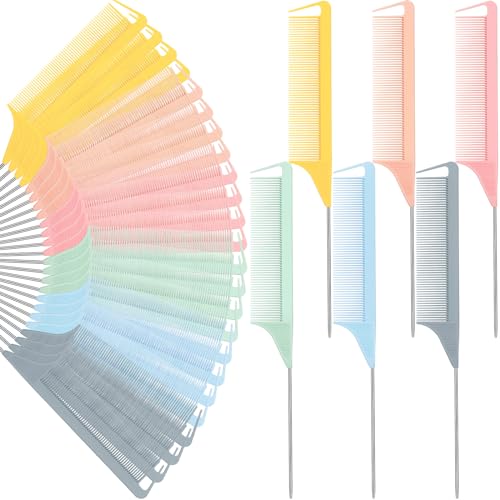 Patelai 30 Pcs Rat Tail Steel Combs Fine Tooth Bulk,Macaron Color | Long Steel Pin Pintail Bulk for Salon Hair Stylists ,Hair Teasing Fine Tooth Comb for Women,Teasing Detangling Tools - color: Macaron Color