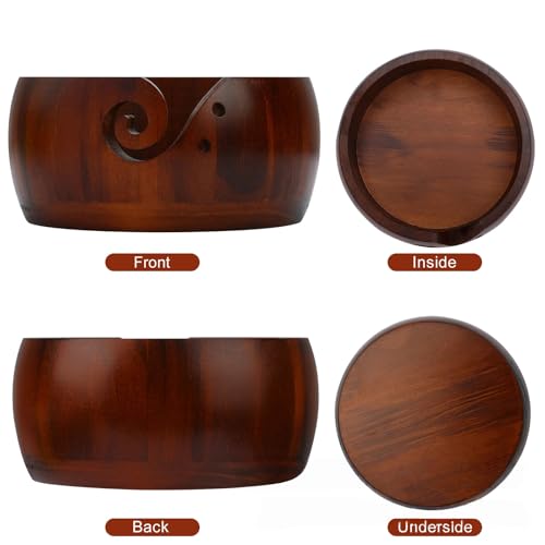 Joyeee Wooden Yarn Bowl, Yarn Holder for Crocheting, Crochet Bowl Accessories Holder with Holes Handmade to Prevent Slipping, Perfect Crochet Holder for Crocheting and Knitting Mothers Day Gift 6'' - color: B