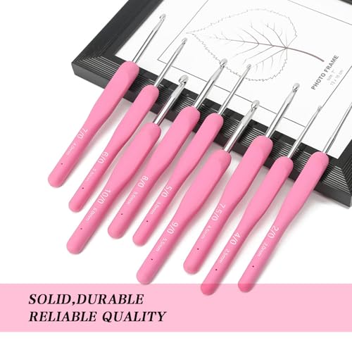9 Size (2.0mm-6.0mm) Pink Ergonomic Crochet Hooks Set Case Crochet Needles with Soft Comfort-Grip Handles for Beginners Arthritic Seniors Hands