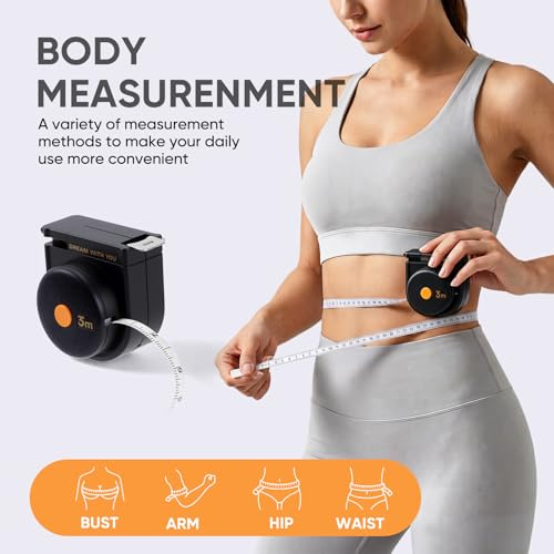 2 in 1 Tape Measure, 60in/1.5m Retractable Measuring Tape with Soft Body Measuring Tape, Dual Sided Inch & Metric, Waist Tape Measure for Body, Sewing, Tailor, Craft, Home - color: black