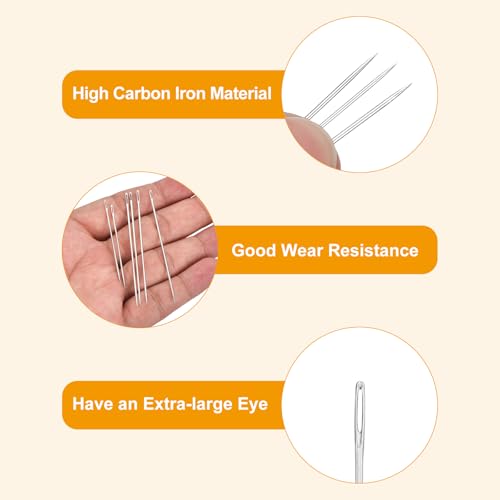 uxcell 25Pcs Large Eye Needles 2.6" Handmade Yarn Knitting Needles Silver | High Carbon Iron, Sewing Embroidery Needles, with Storage, for Hand Sewing Art Crafts