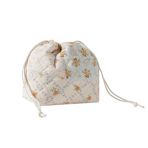uekeboag Cotton Quilted Drawstring Makeup Bag（08Pink Flower） | Small ,Canvas Lining, Foldable Coquette Aesthetic Cute Travel Toiletry Bag,Drawstring Gift Bag for Women and Girls - color: 08Pink Flower