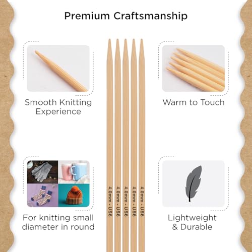 Knitter’s Pride Bamboo Luxe Double-Pointed Needles 8"" (20cm) – US Size 6 (4mm) - size: 4.00mm