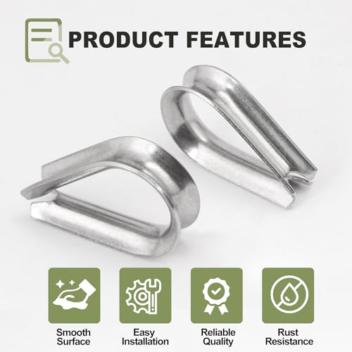 M5 Wire Rope Thimble, 304 Stainless Steel Thimble for 5/32-3/16 Inch Diameter Wire Rope, 50 Pieces - size: M5