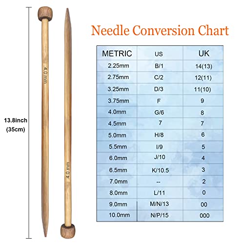 Mdoker Bamboo Knitting Needle Straight Single Pointed Sweater Knitting Needles 13.8-inch Length for Handmade DIY Knitting Projects,Size US 6(4mm) - size: US-6-(4mm)
