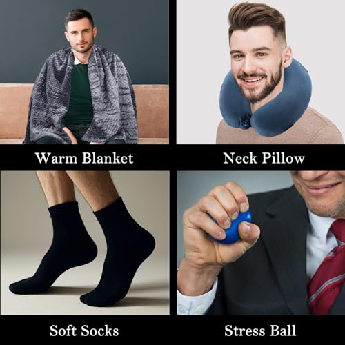 Get Well Gifts For Men,Care Package For Men, Get Well Soon Gift Basket | Cozy Blanket, Memory Foam Pillow, Stress Ball, Socks, Eye Mask, Thinking Of You Greeting Card, Plant, Dad, Husband, Brother - style: Men Package