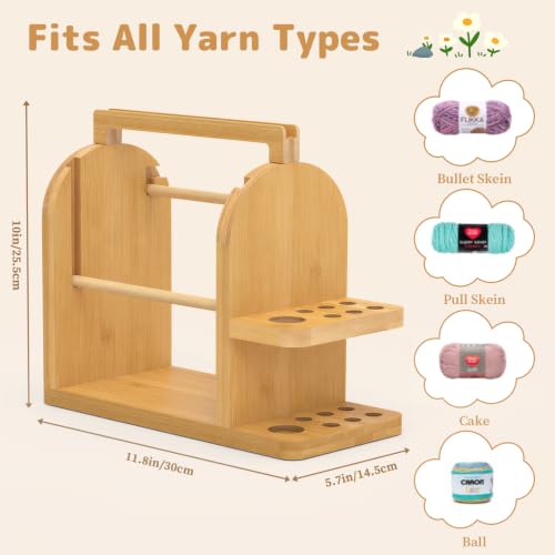 sandpaint Crochet Yarn Holder, Bamboo Wood Yarn Holder for Crocheting | Built-in Phone Stand, Tangle-Free Dual Rods & Tool Holder, Ideal Crochet Accessories for Skein, Cake, Ball Yarn - color: Wood Basic Yarn Holder