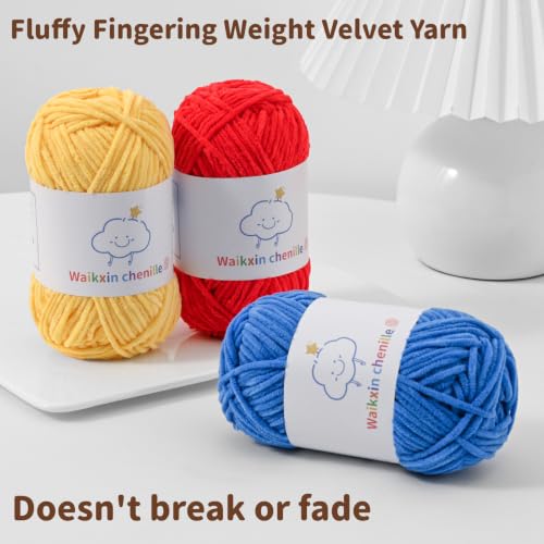 Skinny Chenille Yarn for Crocheting, 3 Pack of 1.75 oz/109 yds Amigurumi Yarn&Baby Yarn for Crocheting Soft, Fluffy Fingering Weight Velvet Yarn for DIY Crafts&Baby Blankets.(3 Army Green) - color: 3 Army Green