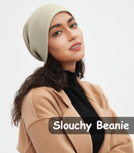 100% Cotton Beanie Hat Winter Hats Women Men Warm Knit Beanies | Double Layer Warmth ,Ultra-Soft Itch-Free Pure Cotton Knitted, Cuffed & Uncuffed Fisherman Slouchy Skull Cap for Womens Mens - color: 1pcs Light Khaki
