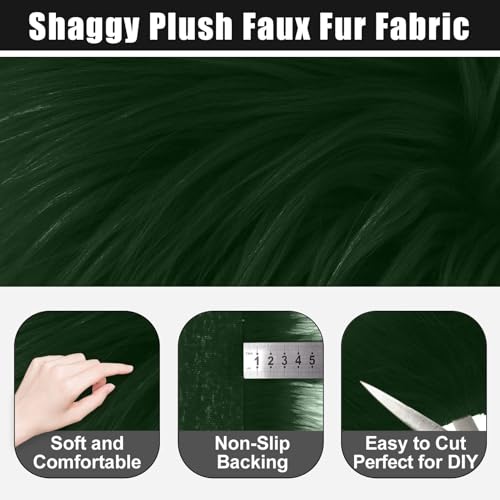 Dark Green 2x60Inch Faux Fur Shaggy Plush Faux Fur, Fabric Precut Strips Fluffy Fuzzy Faux Fur, Beard Miniature Dolls Rugs Mats Gift, Craft Beard Hair, Winter Halloween Christmas Costume Party Decor