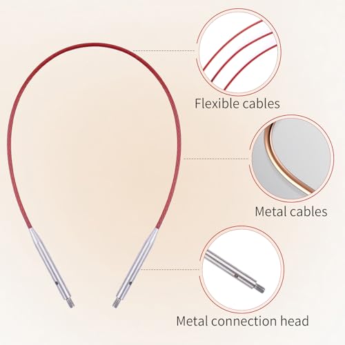WAZAIGUR Interchangeable Circular Knitting Needles Cable 7.9inch/20cm | Durable, Smooth, Fit Interchangeable knitting needles, Polished Metal Connector Head, Metallic Cable - size: 7.9inch/20cm