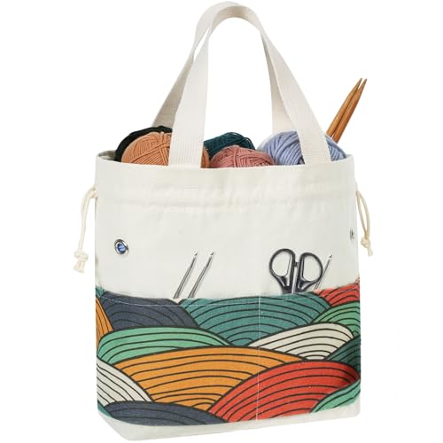 TOGETRUE Yarn Bag, Knitting Crochet Tote Bag, Yarn Storage Bags Organizer, Crochet Bags for Crocheting Project, Store Skein Ball, Short Knitting Needle (Color Arc) - color: Color Arc, size: Small