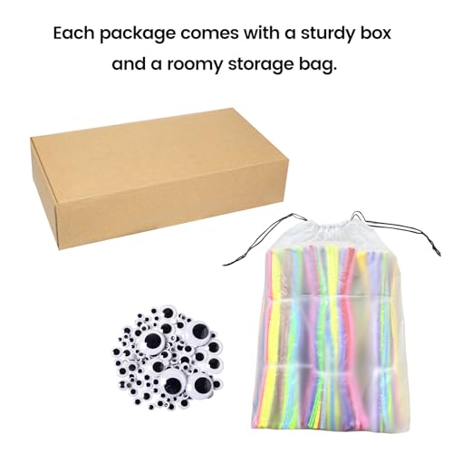 Pipe Cleaners Bulk, 1000 Pcs in 20 Colors, 12 Inch x 6mm Chenille Stems Craft Kit with 100 Self-Adhesive Wiggle Eyes & Storage Bag for Flower Crafts, Classroom & DIY Projects