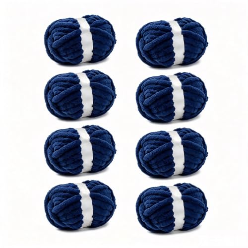bearberry Jumbo Chenille Yarn, Super Bulky 6 - Extra Plush & Skin-Friendly for Chunky Knit Blankets, Arm Knitting & Crocheting 8-Pack (8oz/25yd Per Skein), Machine Washable, Ultra Soft, Dark Blue - color: Dark Blue