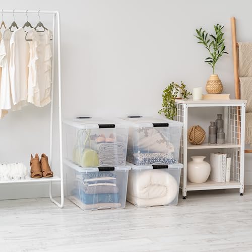 IRIS USA 72 QT Plastic Storage Box with Lid and Latches - 8 Pack - BPA-Free, See-Through Organizing Solution, Durable Nestable Stackable Containers, Secure Pull Handle - Clear - color: Clear, size: 72 Qt, style: 8 Pack