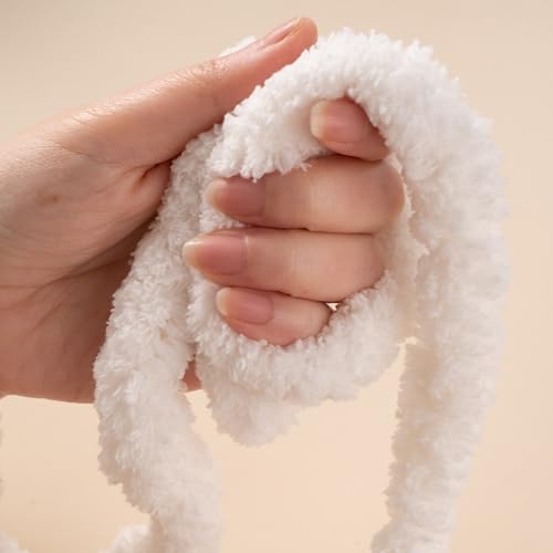 White Jumbo Chunky Chenille Yarn for Crocheting, Thick Plush Yarn for Hand Knitting Blankets, Super Soft Bulky Yarn for DIY Projects, 2 Jumbo Pack - color: white
