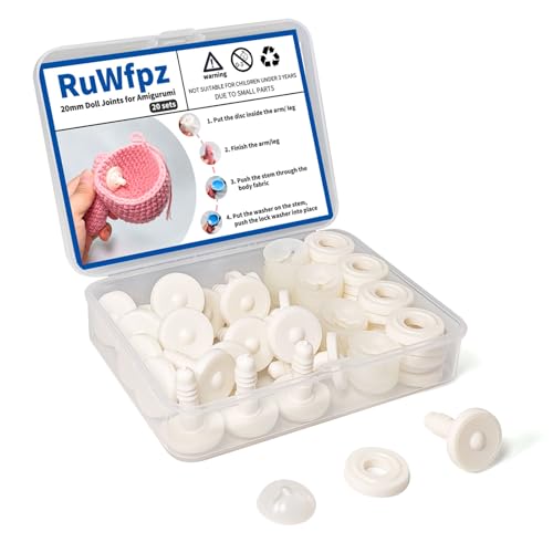 RuWfpz Doll Joints for Amigurumi Crochet 20mm 20 Sets Plastic White 13/16" | Add More Flexibility, Toy Safety Joints for Stuffed Animals, Movable Amigurumi Crafts Teddy Bear Joints for Arm Leg Neck - size: 20 mm